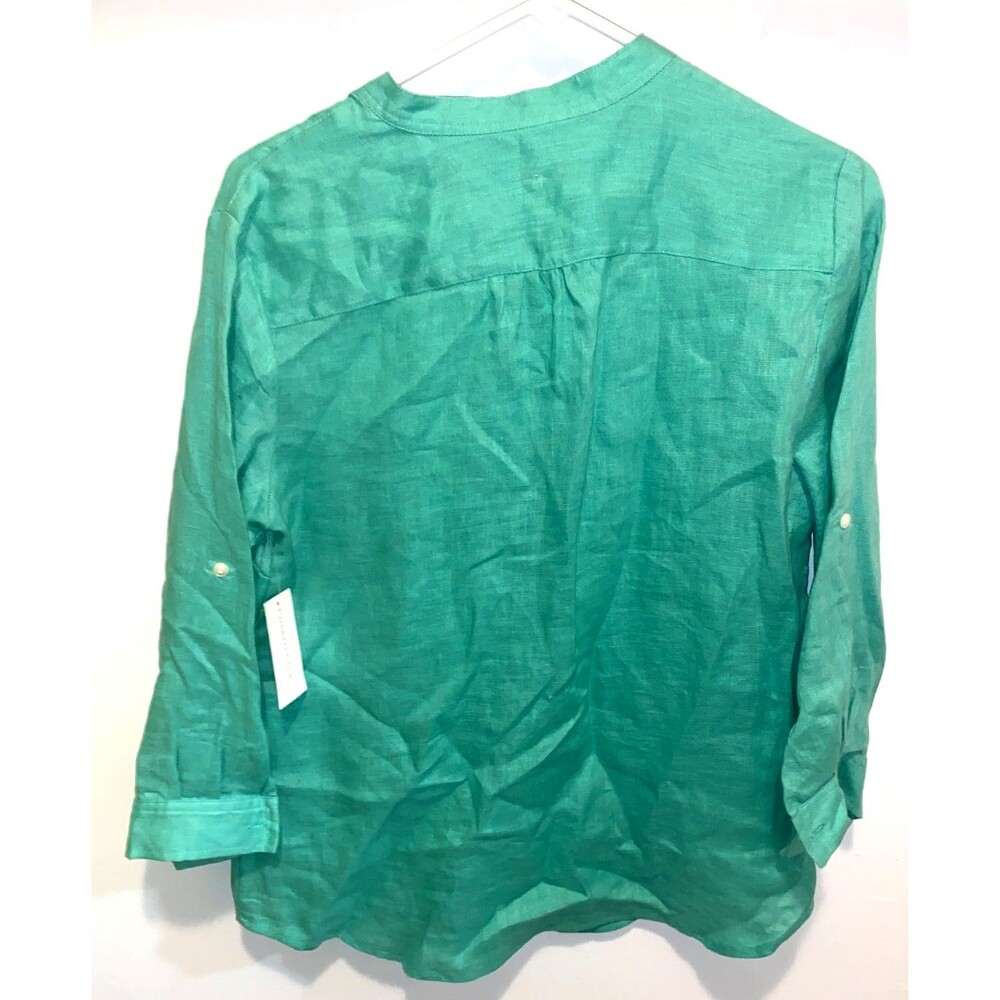 Charter Club Luxury 100% Linen Button Shirt Womens M Roll Tab Sleeve Modern Prep - Picture 7 of 8